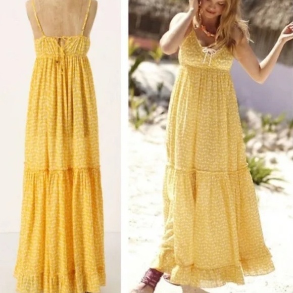 Anthropologie Porridge Yellow Lobster Print Tiered Maxi Dress Size Small - Picture 5 of 14